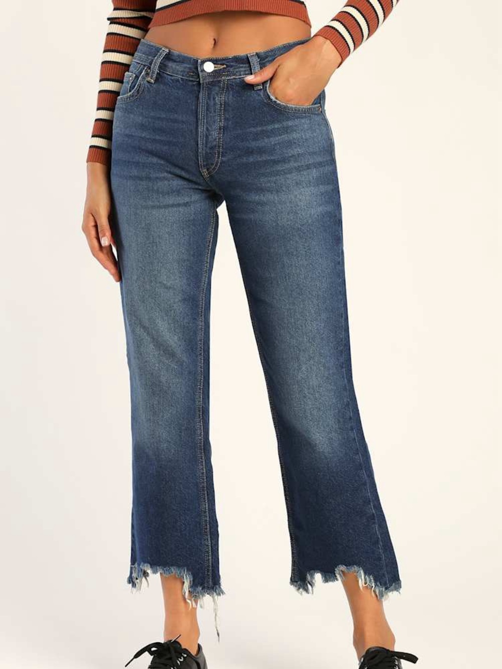 Free People Dark Blue High-Rise Cropped Wide-Leg Jeans